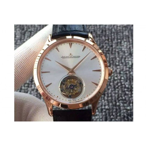 Jaeger-LeCoultre Master Ultra Thin Tourbillon RG Silver Dial on Black Leather Strap