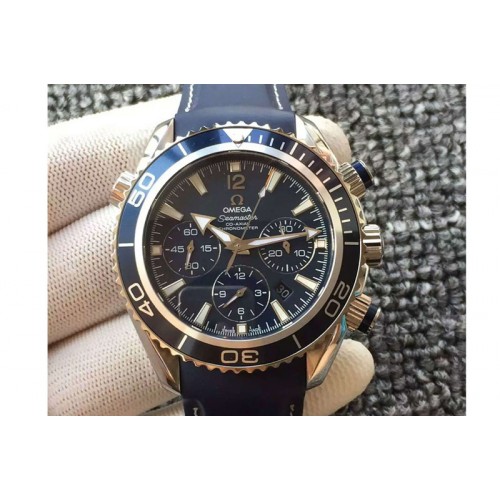 Omega Seamaster CO-AXIAL Chronograph SS Blue Dial on Blue Rubber Strap A7750