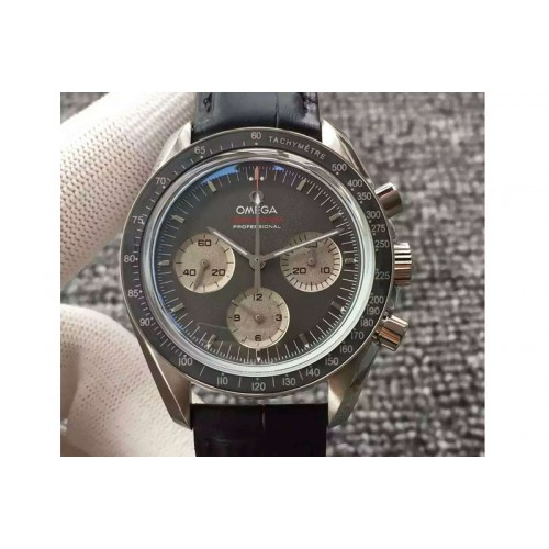 Omega Speedmaster MoonWatch SS Black Dial on Black Leather Strap Manual Winding