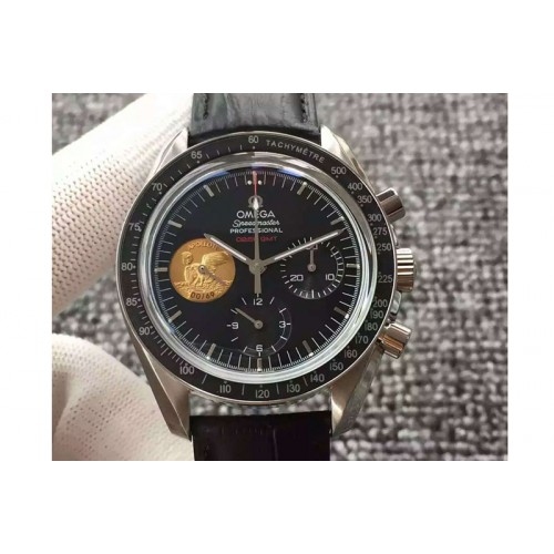 Omega Speedmaster Professional The Moon Watch SS Black Dial on Black Leather Manual Winding