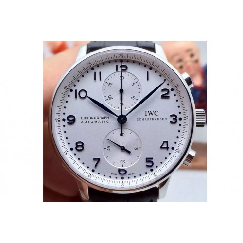 IWC 371417 Portuguese 40mm Chrono SS White Dial on Black Leather Strap A89000
