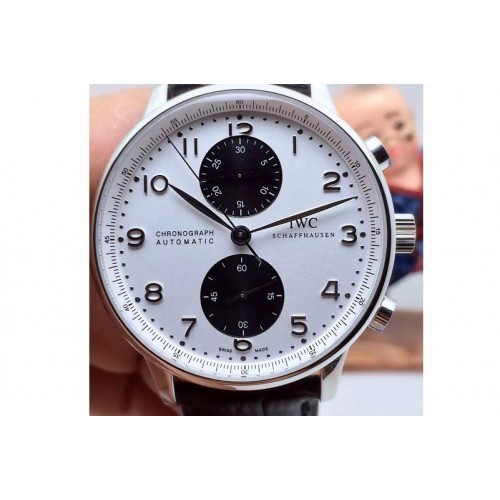 IWC 371417 Portuguese 40mm Chrono SS White/Black Dial on Black Leather Strap A89000