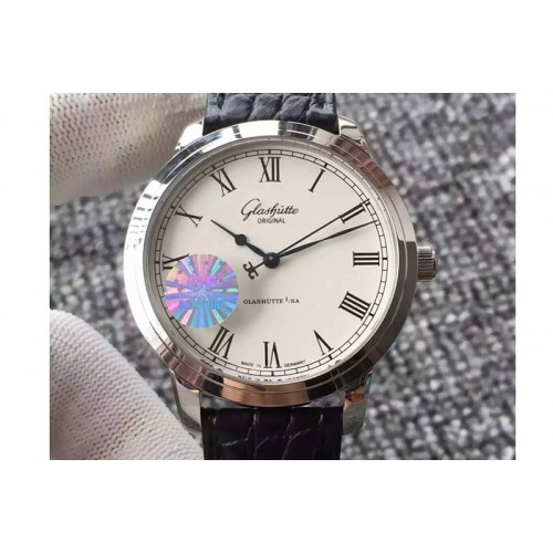 Glashutte Original Senator Excellence SS White Dial on Black Leather Strap A36