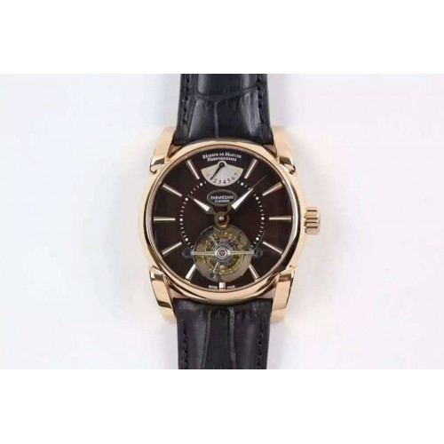 Parmigiani Fleurier Tonda Tourbillon Real PR RG Brown Dial on Black Leather Strap