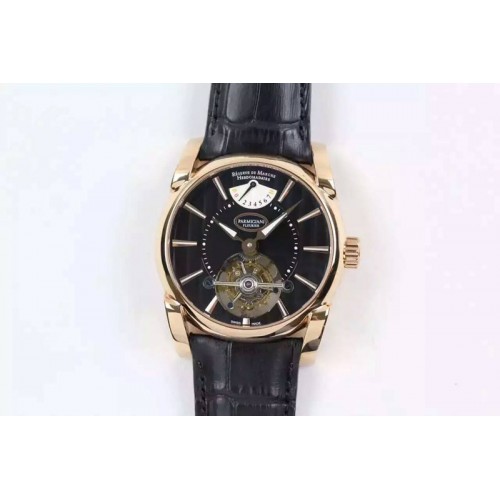 Parmigiani Fleurier Tonda Tourbillon Real PR RG Black Dial on Black Leather Strap