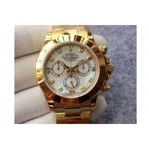 Rolex Daytona Full Gold Chronograph White Dial Diamond Marker A4130
