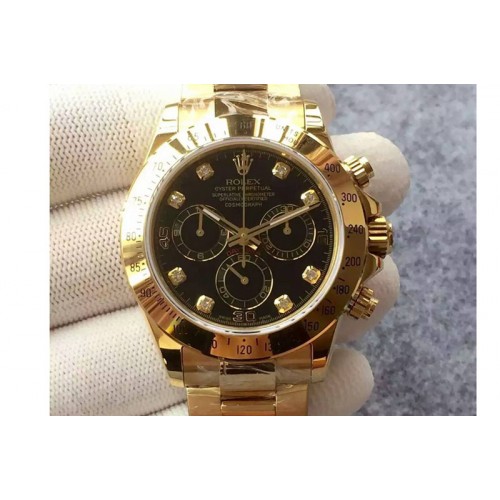 Rolex Daytona 116528 Black Dial Diamond Marker on YG Bracelet A4130