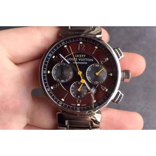 Louis Vuitton Tambour 277 Chronograph SS Brown Asia 7750 28800 bph  Replica Watches