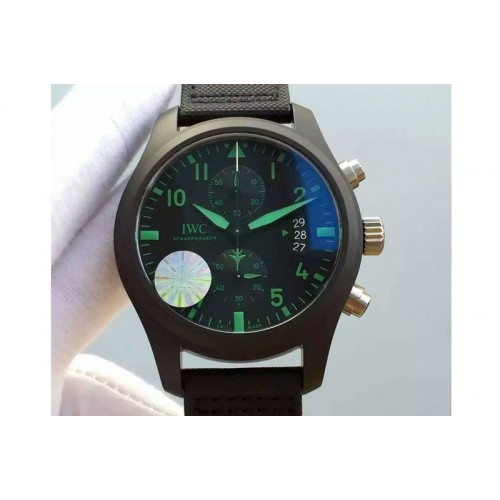 IWC Pilot Chrono IW388003 Green Real Ceramic V6 1:1 Best Edition on Black Nylon Strap A7750