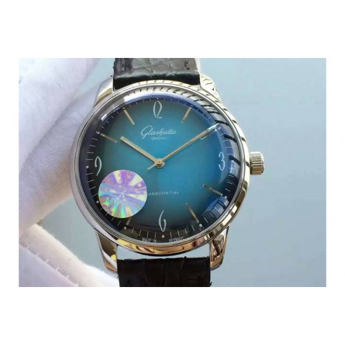 Glashutte Senator Automatic SS Light Blue Dial on Blue Leather Strap A3959