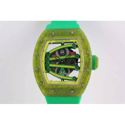 Richard Mille RM 059 Yohan Blake Yellow Inner Bezel Skeleton Dial on Green Rubber Strap 6T51
