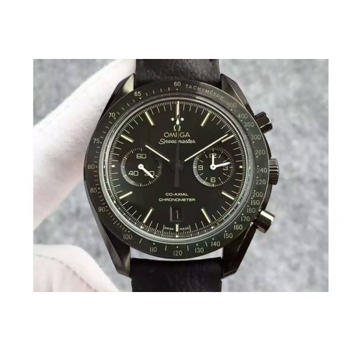 Omega Speedmaster Moonwatch Co-Axial Chronograph JH Pitch Black on Black Leather Strap A9300