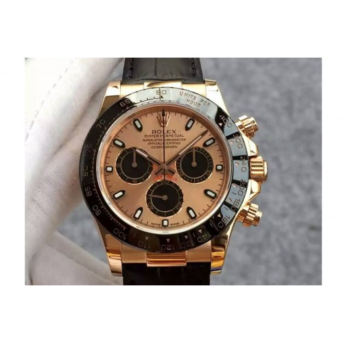 Rolex Daytona 116515 JH 1:1 Best Edition RG/Black Dial on Black Leather Strap A4130