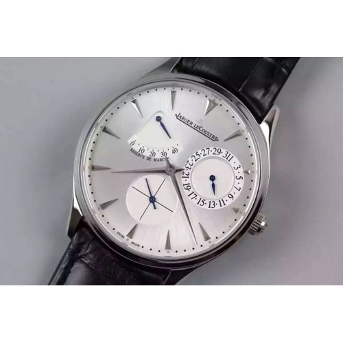 Jaeger-LeCoultre Master Ultra Thin R�serve de Marche SS ZF Best Edition Silver Dial on Black Leather Strap A938
