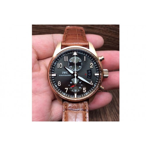 IWC Pilot Chrono RG 3878 Gray Dial on Light Brown Leather Strap A7750
