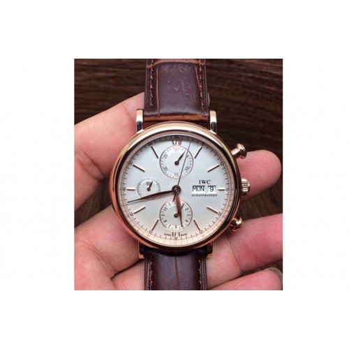 IWC Portofino Chrono RG White Dial on Black Leather Strap A7750