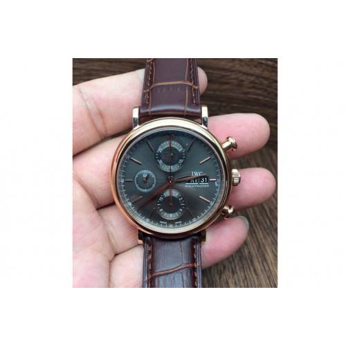 IWC Portofino Chrono RG Gray Dial on Brown Leather Strap A7750
