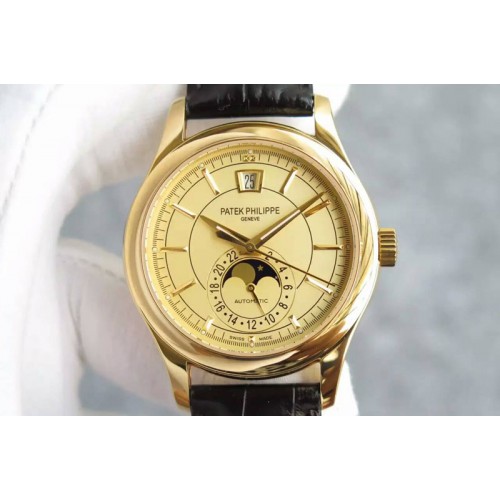 Patek Philippe Classic 5205 Moonphase RG Gold Dial on Black Leather Strap Miyota 9015