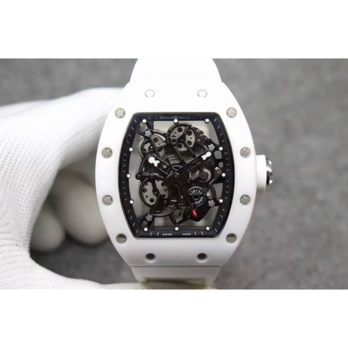 Richard Mille RM055 Real White Ceramic VKF Black Inner Bezel Skeleton Dial on Black Rubber Strap MIYOTA8215