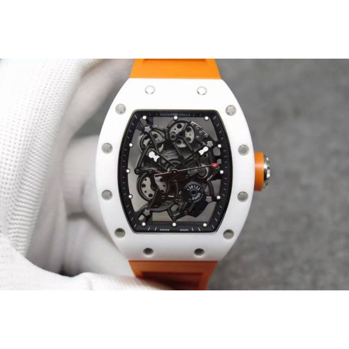 Richard Mille RM055 Real White Ceramic VKF Black Inner Bezel Skeleton Dial on Orange Rubber Strap MIYOTA8215