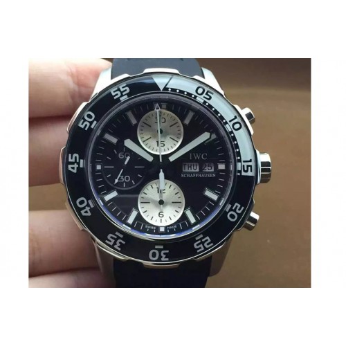 IWC 2009 Aquatimer SS/RU Blk/Wht A-7750 Black Dial