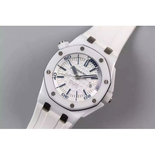 Audemars Piguet Royal Oak Offshore Diver White Ceramic JF Best Edition on White Rubber Strap A3120