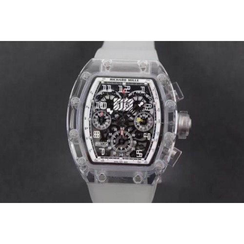 Richard Mille RM011 Transparent Case White Bezel Skeleton Dial on White Rubber Strap A7750