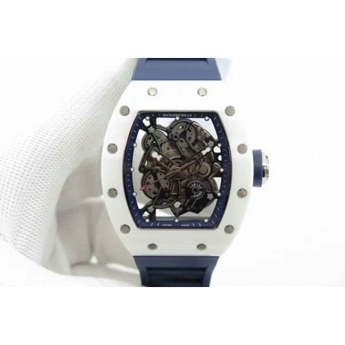RM055 Real White Ceramic KVF Blue Inner Bezel Skeleton Dial on Blue Rubber Strap MIYOTA8215