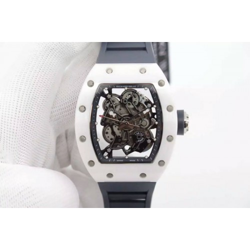 Richard Mille RM055 Real White Ceramic KVF Black Inner Bezel Skeleton Dial on Black Rubber Strap MIYOTA8215 MORE DETAILS