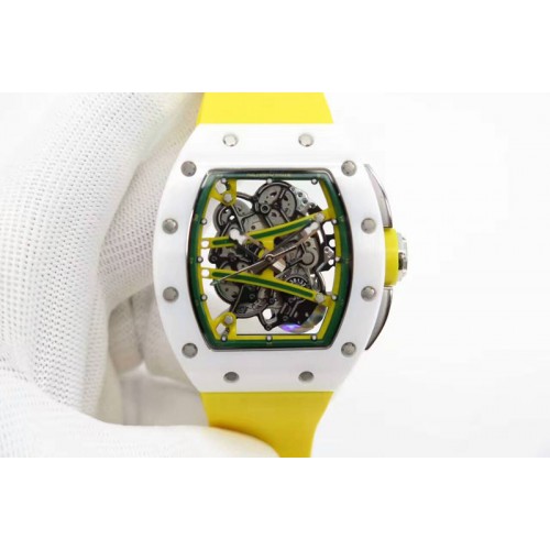 Richard Mille RM061 White Ceramic KVF Green Inner Bezel Skeleton Dial on Black Rubber Strap MIYOTA8215
