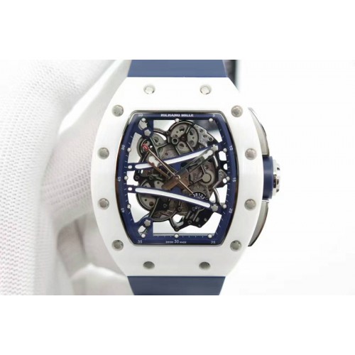 Richard Mille RM061 White Ceramic KVF Blue Inner Bezel Skeleton Dial on Blue Rubber Strap MIYOTA8215