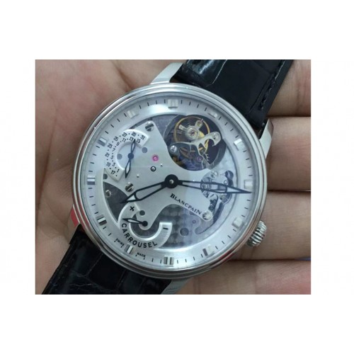 Blancpain Carrousel Tourbillon SS/LE White Dial Black Leather Strap