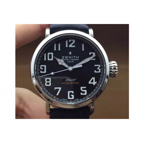 Zenith Polit Extra Special SS/LE Black Dial on Black leather strap 23J