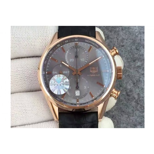 Tag Heuer Carrera CAL1887 Chronograph 41mm RG V6F 1:1 Best Edition Gray Dial On Brown Leather Strap CAL1887