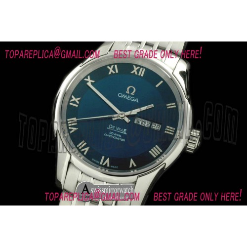 Omega Deville Co Axial Day/Date SS/SS Blue Asian 2836