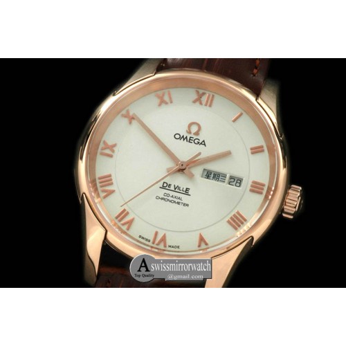 Omega Deville Co Axial Day/Date RG/LE White Asian 2836