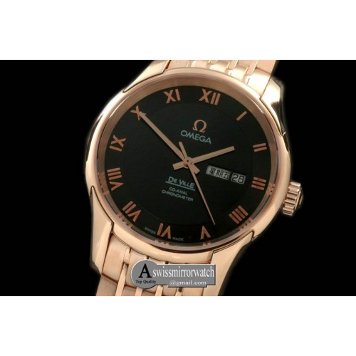 Omega Deville Co Axial Day/Date RG/RG Black Asian 2836