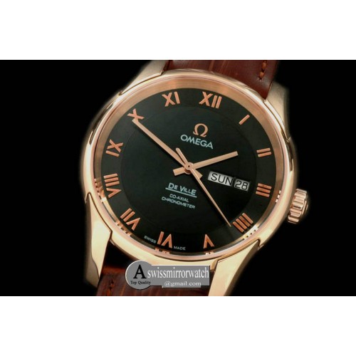 Omega Deville Co Axial Day/Date RG/LE Black Asian 2836