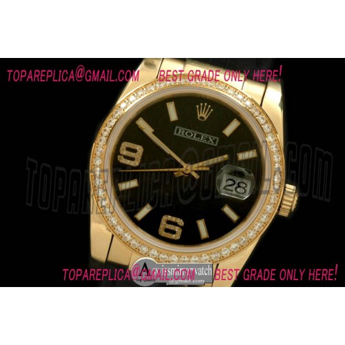 Rolex YG/LE Black Swiss Eta 2836/3135-Real Diamonds
