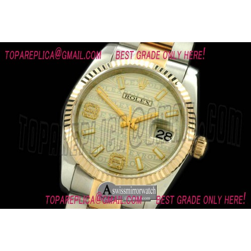 Rolex SS/YG TT Champagne Swiss Eta 2836/3135-Real Diamonds