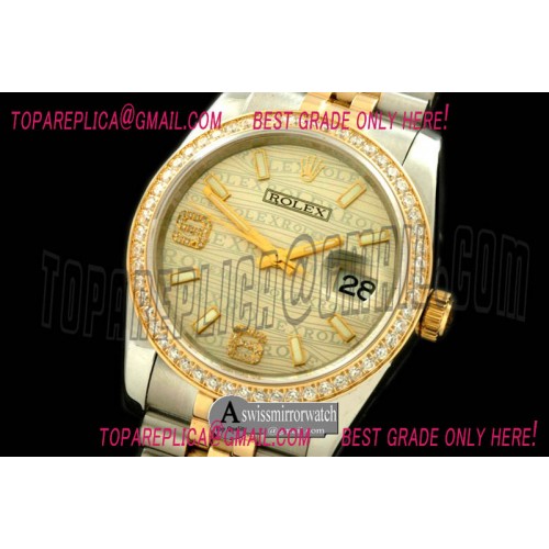 Rolex SS/YG TT Champagne Swiss Eta 2836/3135-Real Diamond