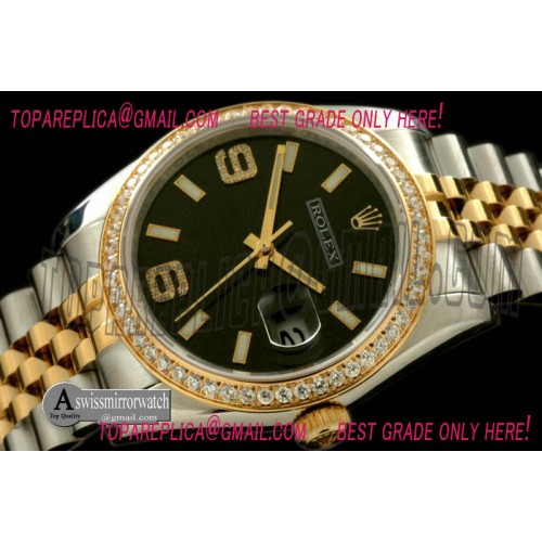 Rolex SS/YG TT Black Swiss Eta 2836/3135-Real Diamonds