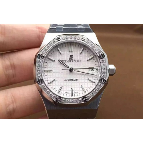 Audemars Piguet Royal Oak 37mm 15450 Lite White Dial Diamond Bezel on SS Bracelet A3120