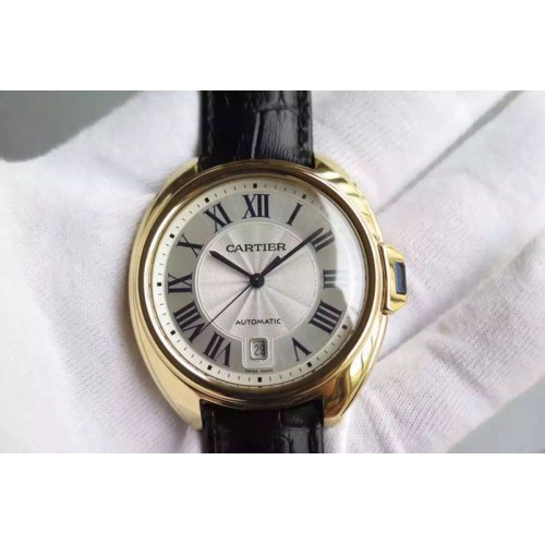 Cle de Cartier YG V6F Best Edition White Textured Dial on Black Leather Strap MIYOTA9015