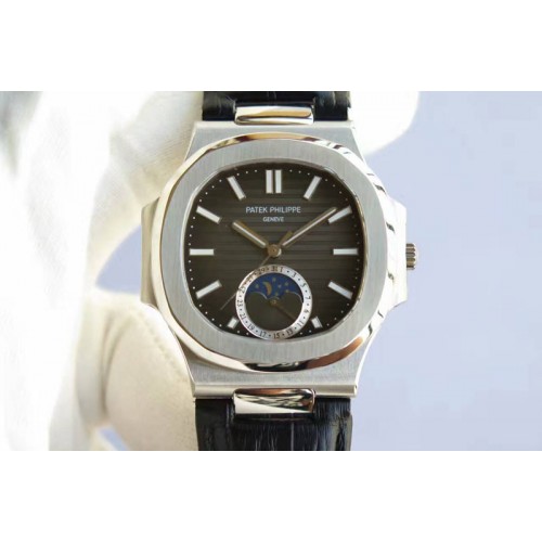 Patek Philippe Nautilus 5726 SS Gray Dial on Black Leather Strap A324