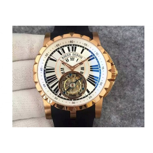 Roger Dubuis Excalibur Tourbillion RG White Dial on Black Rubber Strap