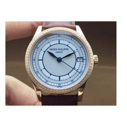 Patek Philippe 5296 Calastrava RG/LE Diamond Bezel White A324 Patek Philippe 5296 Calastrava RG/LE Diamond Bezel White A324