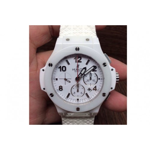 Hublot 44mm White Dial & Bezel on White Rubber Strap HUB4100