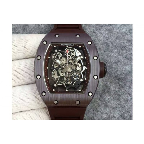 Richard Mille RM055 Brown Ceramic KVF Brown Inner Bezel Skeleton Dial on Brown Rubber Strap MIYOTA8215