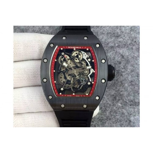 Richard Mille RM055 Black Ceramic KVF Red Inner Bezel Skeleton Dial on Black Rubber Strap MIYOTA8215